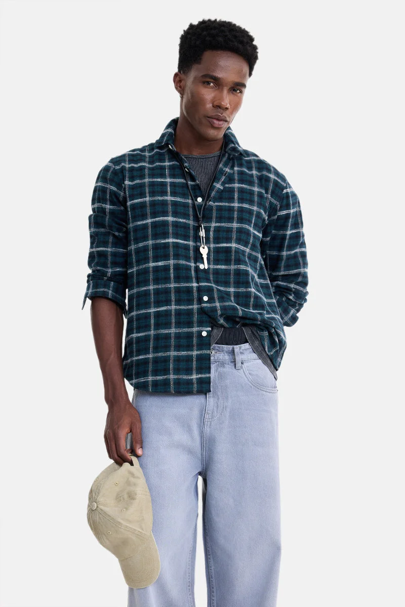 SNITCH Navy Blue Checkered Long Sleeve Regular Fit Shirt