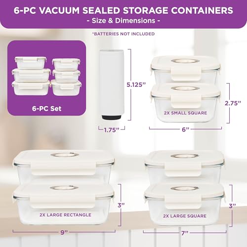 HOLDN’ STORAGE Vacuum Food Storage Containers, Set of 6 Glass Containers Mix & Electronic Pump - Keep Food Fresh Longer, BPA-Free Glass, Leak-Proof, Ideal for Meal Prep, Marinating - Image 4