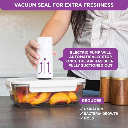 HOLDN’ STORAGE Vacuum Food Storage Containers, Set of 6 Glass Containers Mix & Electronic Pump - Keep Food Fresh Longer, BPA-Free Glass, Leak-Proof, Ideal for Meal Prep, Marinating - Image 5