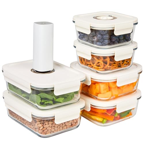 HOLDN’ STORAGE Vacuum Food Storage Containers, Set of 6 Glass Containers Mix & Electronic Pump - Keep Food Fresh Longer, BPA-Free Glass, Leak-Proof, Ideal for Meal Prep, Marinating - Image 1