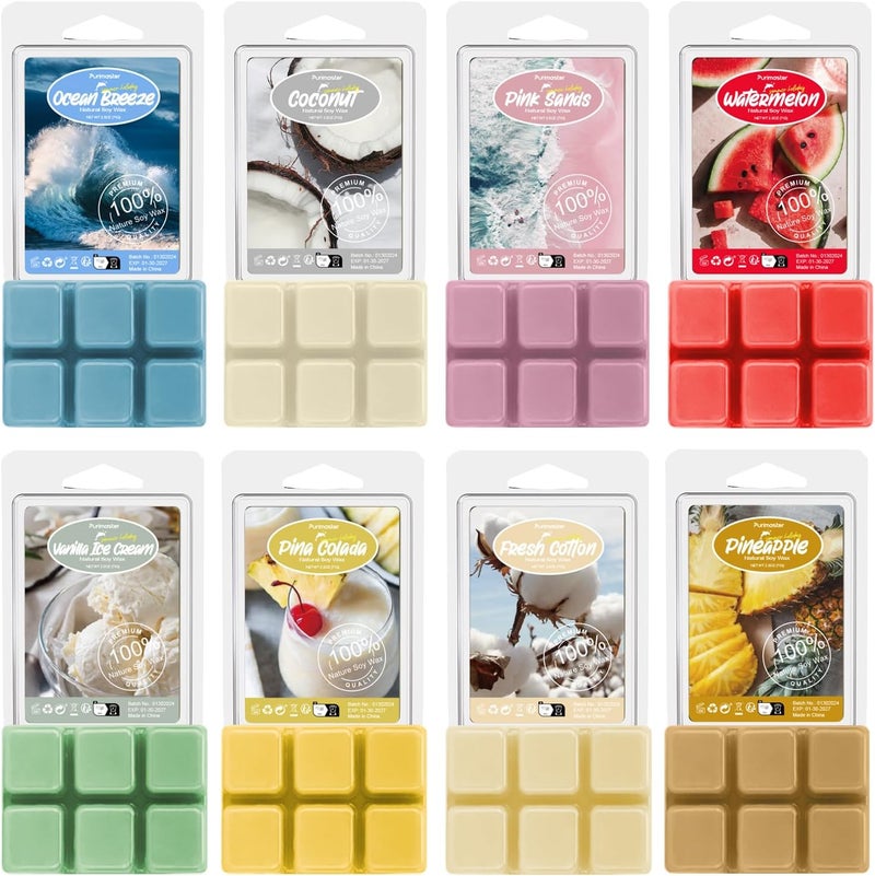 Soulorigin Summer Scented wax Melts, Soy Wax Tarts for Warmer, Scented Candles Gift Set -Sea Breeze, Coconut, Pina Colada, Pink Beach, Pineapple, Watermelon, Vanilla Ice Cream, and Fresh Cotton, 8Pack - Image 1