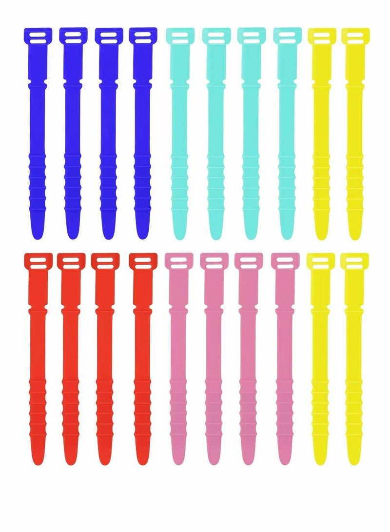 KASTWAVE Cord Organizers, 4.5 Inch Reusable Wire Ties Cord Organizer Straps Elastic Silicone Cord Organizer Cable Straps for Cords Phone Charging Cable Wire Labels Headphones 20pcs  (5 Colors) - Image 1