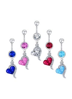 5-Piece Stone Studded Heart Designed Belly Rings
