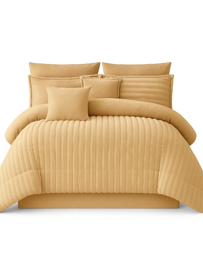 مينج لي مفرش شتوي فرو فاخر نفرين – طقم سرير 8 قطع بتصميم هندسي ناعم مقاس كبير 230×250 سم - Image 5