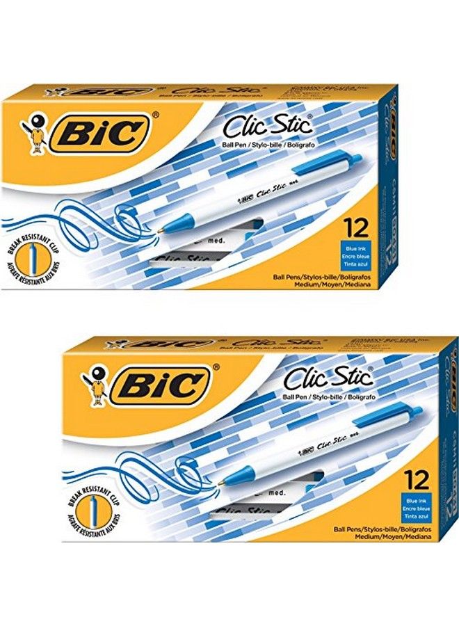 Bic قلم حبر جاف قابل للسحب من Clic Stic، حبر أزرق، مقاس 1 مم، عبوة متوسطة، تباع على هيئة 2 دزينة - Image 1