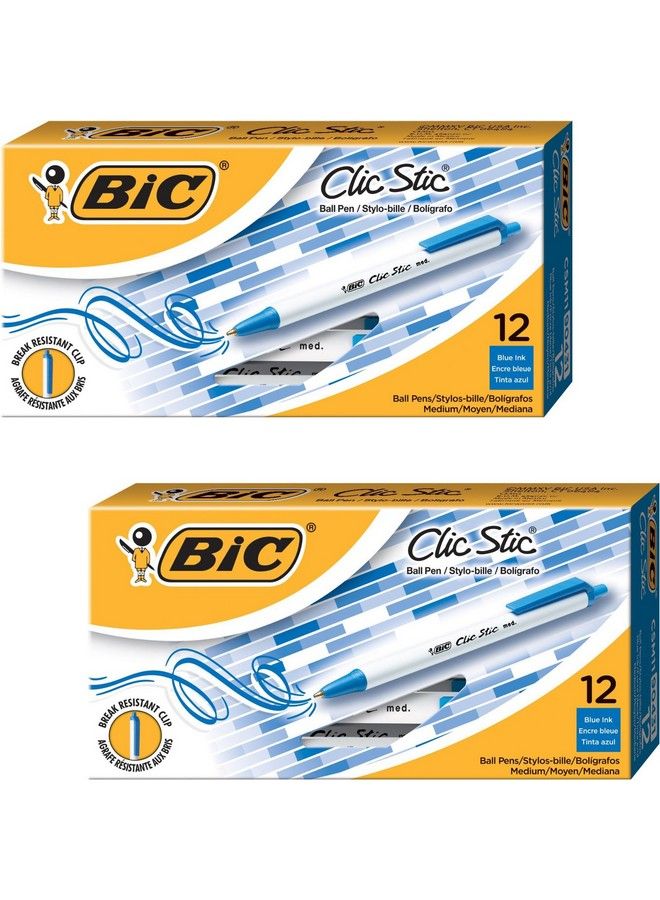 Bic قلم حبر جاف قابل للسحب من Clic Stic، حبر أزرق، مقاس 1 مم، عبوة متوسطة، تباع على هيئة 2 دزينة - Image 2