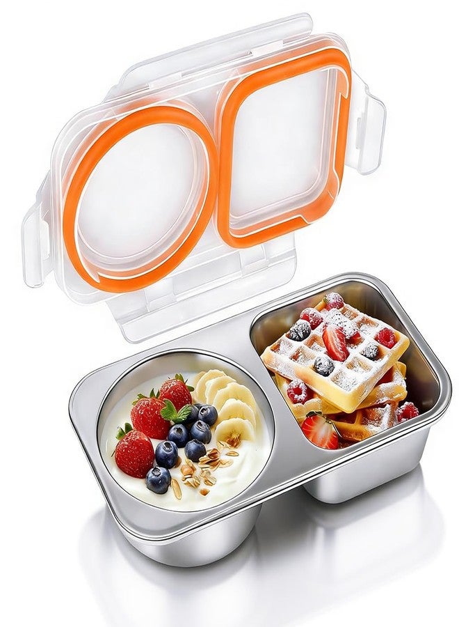 Supvox® 304 Steel Tiffin Box for Kids, 2 Compartments Leakproof Airtight Food Container, BPA Free ClearLid, Portable Bento Box for School Office Travel, 400ml - Image 1
