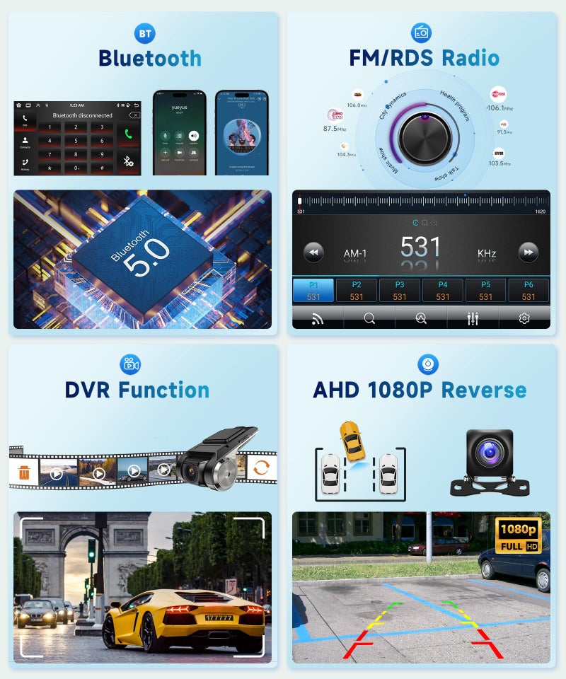 Podofo راديو سيارة بودوفو 8 نواة 4+64G أندرويد لتويوتا كامري 2006-2011 مع كار بلاي اللاسلكي وأندرويد أوتو، شاشة لمس IPS بحجم 9 إنش، أندرويد 13، GPS، واي فاي، بلوتوث، كاميرا خلفية HD بزاوية 32 بند DSP - Image 4
