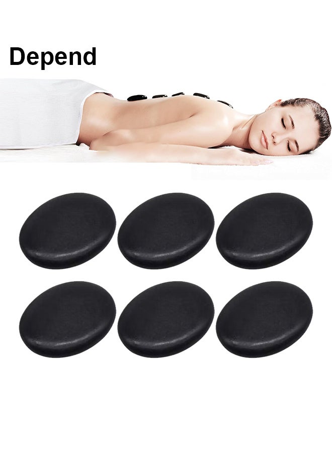 6 قطع حجارة حجارة الساخنة ناعمة بازلت الطبيعية الصخور الساخنة مناسبة لتخفيف التوتر العضلي المريح الجسم والعقل الشفاء - Image 1