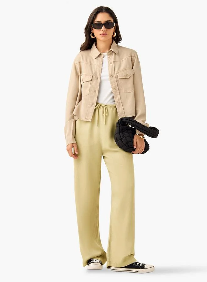 Lee Cooper Lee Cooper High-Rise Wide Leg Pants with Drawstring Closure and Pockets