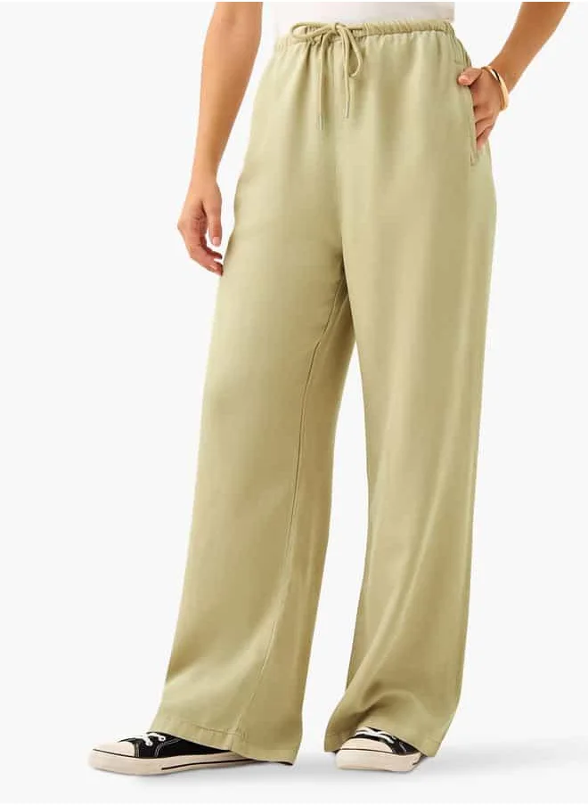 Lee Cooper Lee Cooper High-Rise Wide Leg Pants with Drawstring Closure and Pockets