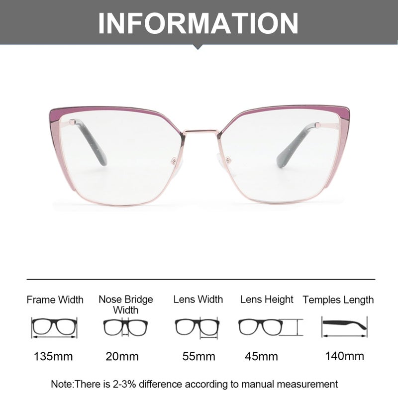 Covesato Oversized Metal Frame Reading Glasses For Women Fashion Cat Eye Ladies Readers (Pink 1.50) - Image 4