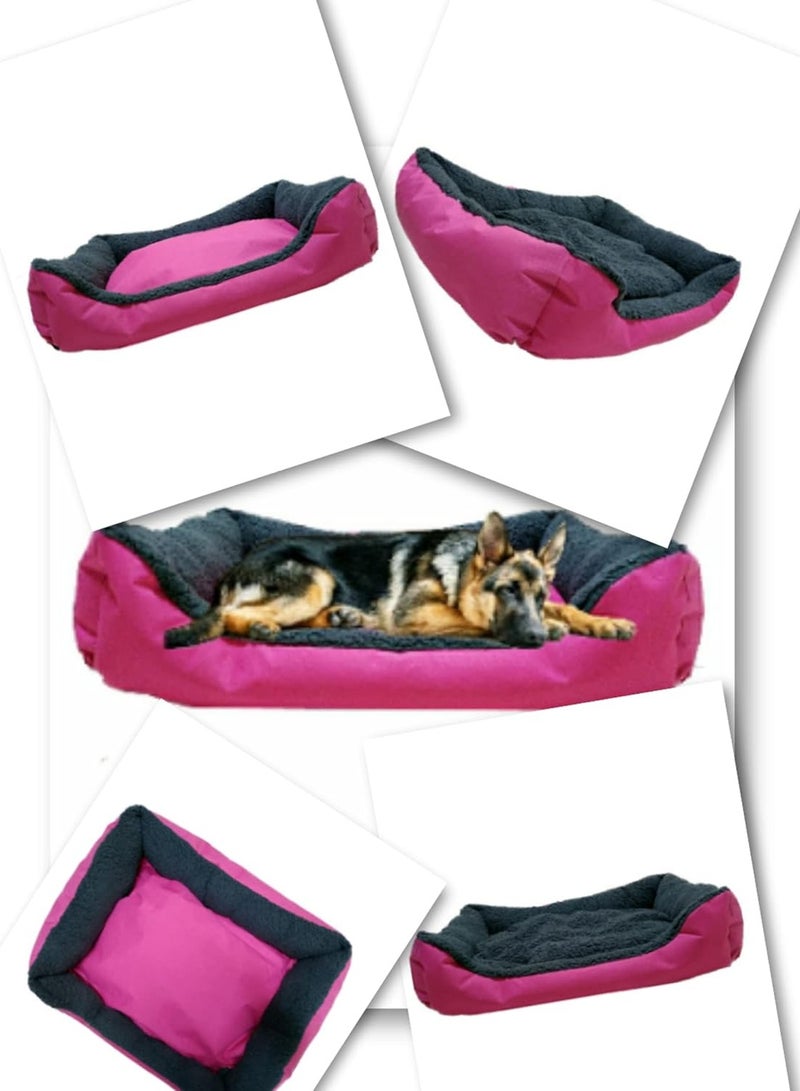 Pet animal bed for large and medium sized dog breeds, with internal cushion double face for summer and winter, waterproof side and velvet side-large  size-100 cm-pink - Image 1