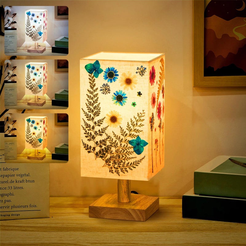 Hortsun Pressed Flower Lamp Vintage Table Small Lamp Cottagecore Decor Boho Night Light Decorative Rustic Night Light for Bedroom, Living Room or Office, Valentine Gift for Women(Rectangle) - Image 1