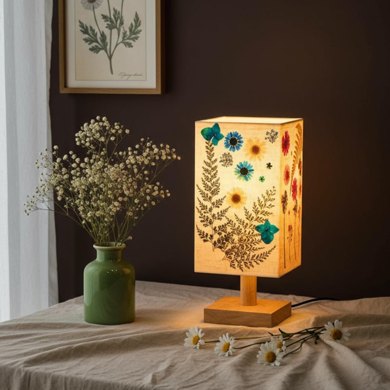 Hortsun Pressed Flower Lamp Vintage Table Small Lamp Cottagecore Decor Boho Night Light Decorative Rustic Night Light for Bedroom, Living Room or Office, Valentine Gift for Women(Rectangle) - Image 4