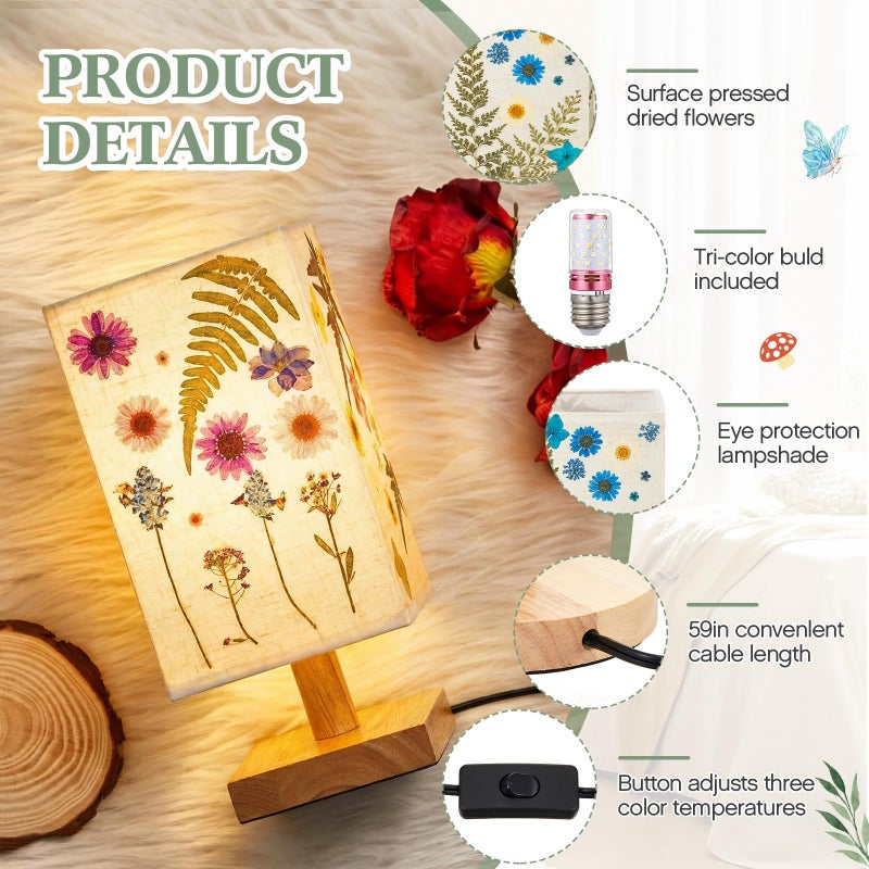Hortsun Pressed Flower Lamp Vintage Table Small Lamp Cottagecore Decor Boho Night Light Decorative Rustic Night Light for Bedroom, Living Room or Office, Valentine Gift for Women(Rectangle) - Image 3