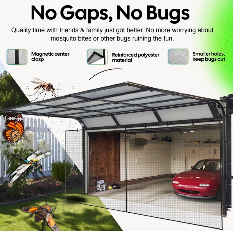 iGotTech UnBugs Garage Screen Doors for 1 Car Garage - Fits Single Garage Doors up to 9 Feet Wide x 7 Feet Tall MAX - Pet & Kid Friendly, Self-Closing - Hands Free Magnet Closure Keeps Bugs Out & Breeze in - Image 5