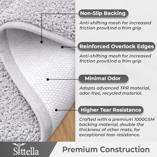 SITTELLA® Pack of 2 Premium 2000 GSM Microfiber Bathroom Mats (60x40 cm) | Ultra Soft Plush Bath Rug | Anti-Skid Backing | Super Water Absorbent & Quick Dry | Washable Bath Mat for Shower| Light-Grey - Image 3