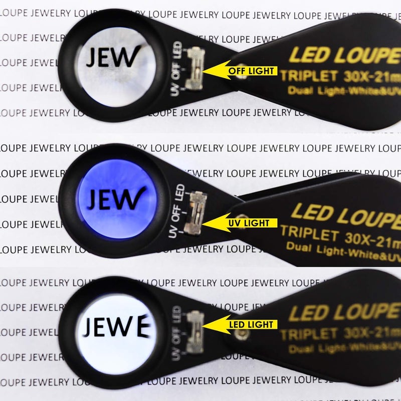 GAIN EXPRESS 30x Magnification Jewelry Gem Loupe with UV & 6 LED Light, 21mm Optical Glass Triplet Magnifiers Lens Portable Handheld Magnifying Tool - Image 2