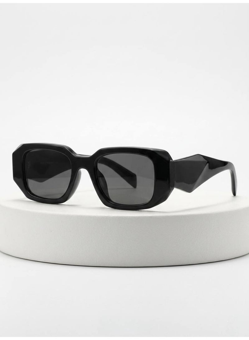 Aura Style Geometric Square Sunglasses for Men and Women - UV400 Protection Retro Rectangle Fashion Sun Glasses, Glossy Black - Image 1