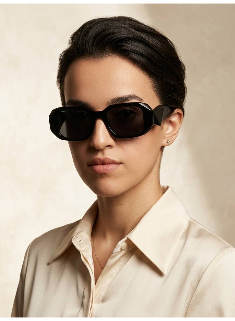 Aura Style Geometric Square Sunglasses for Men and Women - UV400 Protection Retro Rectangle Fashion Sun Glasses, Glossy Black - Image 2
