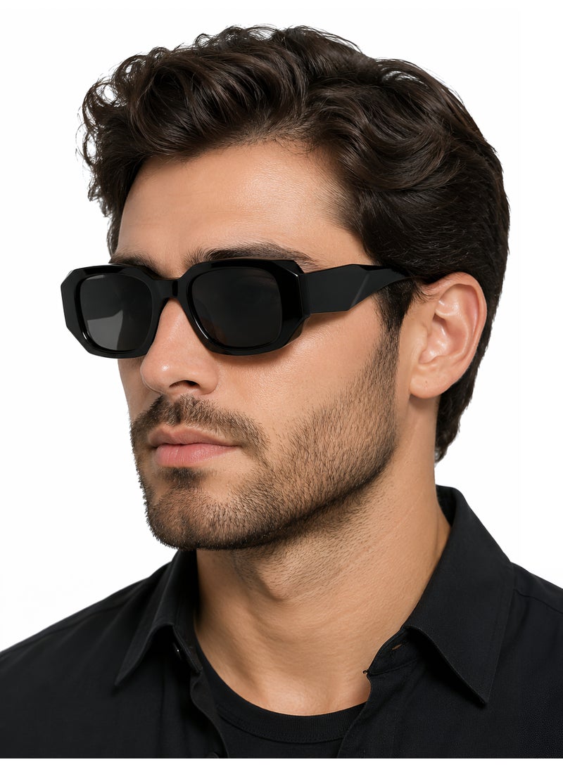 Aura Style Geometric Square Sunglasses for Men and Women - UV400 Protection Retro Rectangle Fashion Sun Glasses, Glossy Black - Image 3