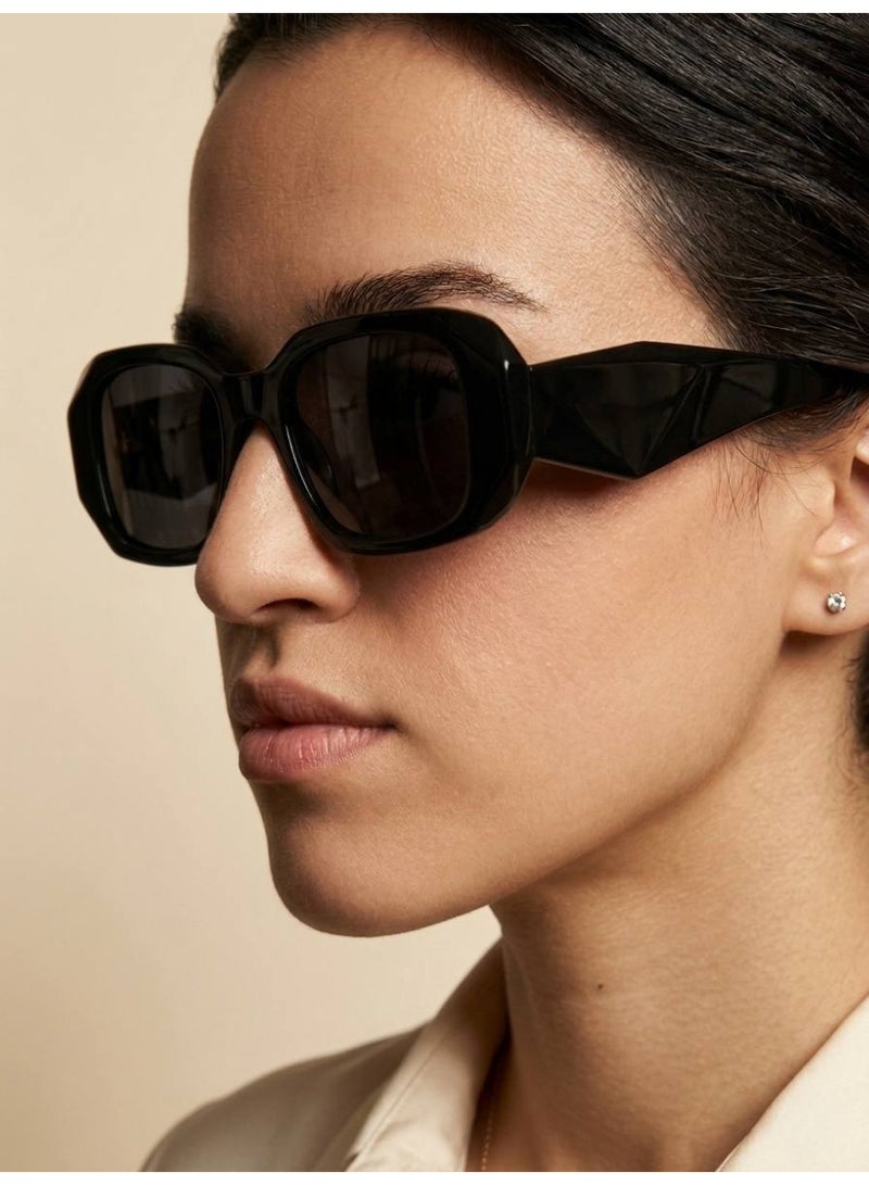 Aura Style Geometric Square Sunglasses for Men and Women - UV400 Protection Retro Rectangle Fashion Sun Glasses, Glossy Black - Image 4