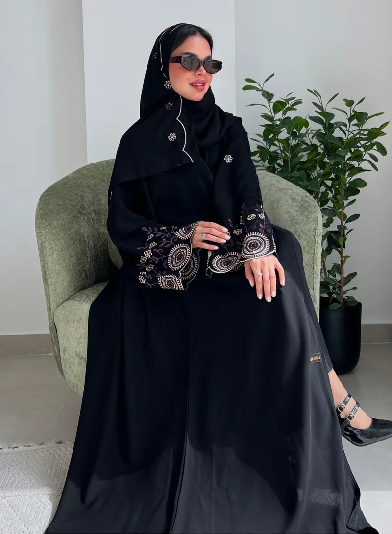 Lusin Abaya Royal Crepe Abaya with Elegant Purple and Gold Embroidery