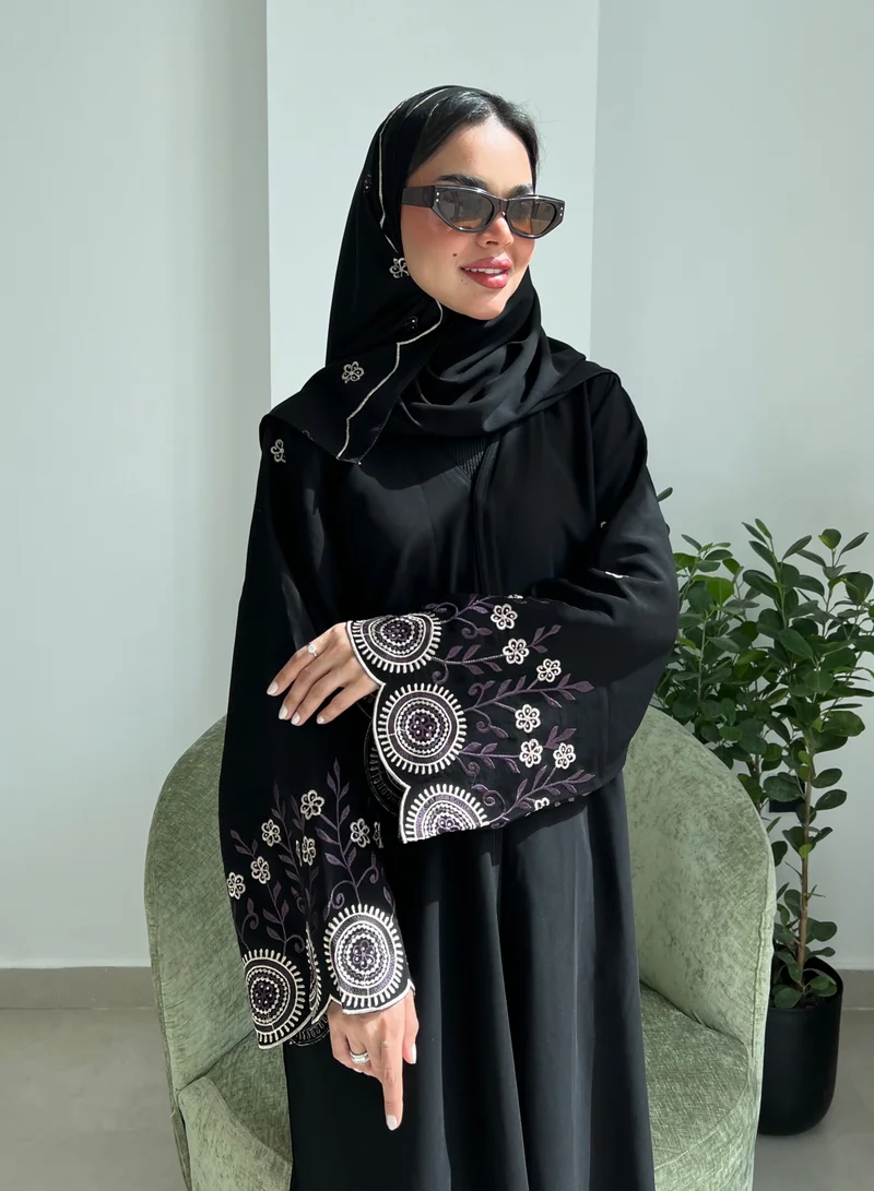 Lusin Abaya Royal Crepe Abaya with Elegant Purple and Gold Embroidery