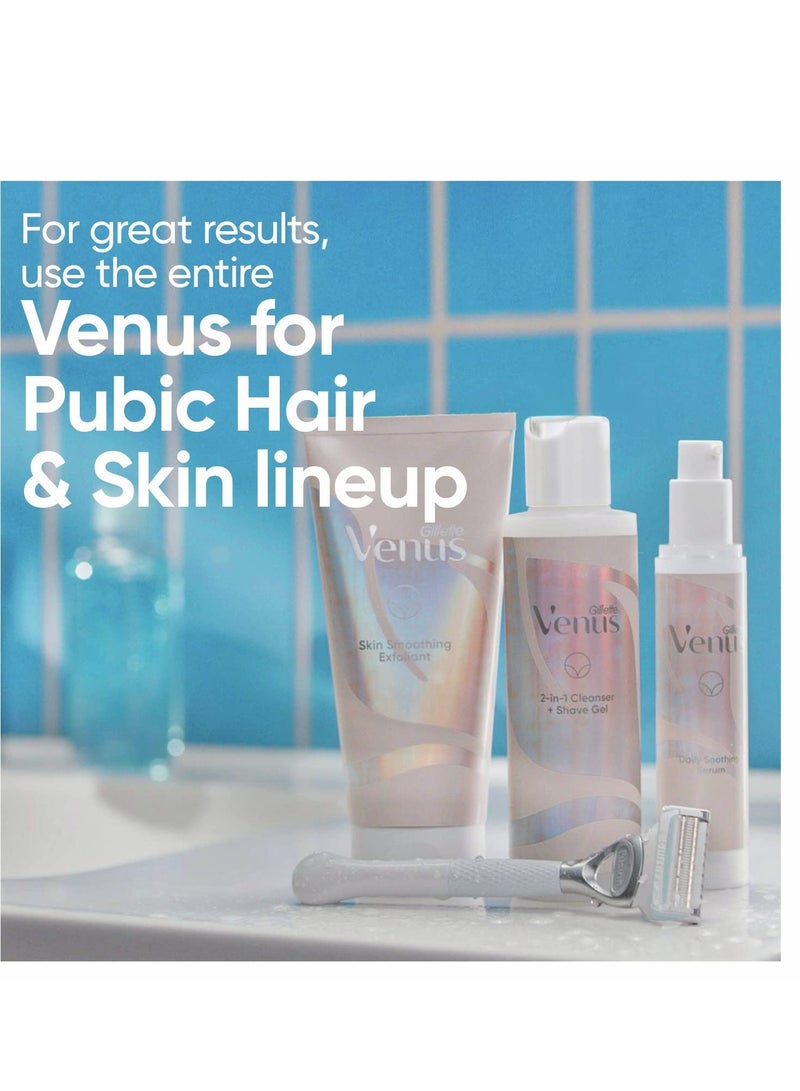 Gillette جيليت فينوس لشعر العانة والبشرة، مجموعة هدايا العطلات مع 1 مقبض ماكينة حلاقة + 2 شفرات احتياطية، منظف 2 في 1 + جل حلاقة وسيروم مهدئ يومي - Image 2