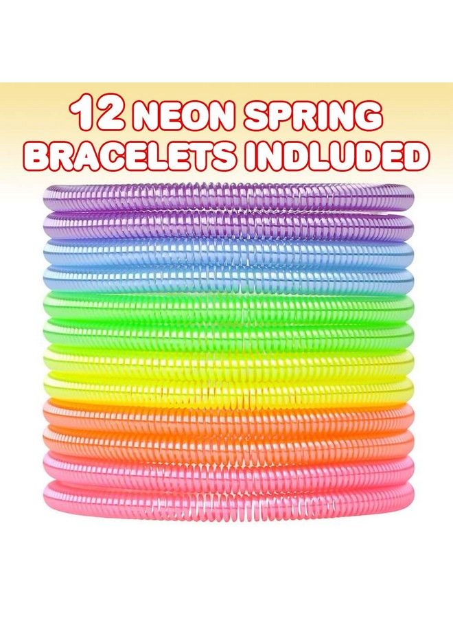 ArtCreativity Spring Bracelets Pack Of 12 Elastic Plastic Wristbands In Assorted Neon Colors Fun Party Favor Carnival Prize Amazing Gift For Kids Adults - Image 3
