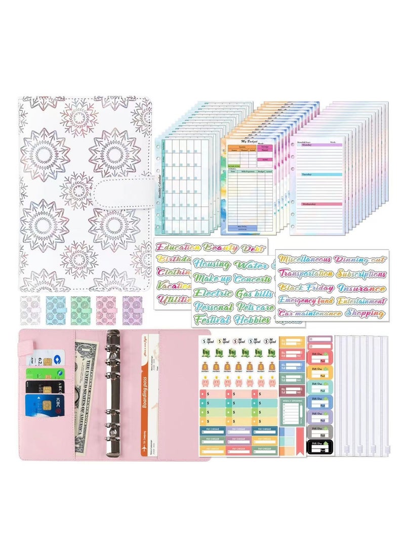 Mmmon - A6 Budget Binder Ring Binder Money Organiser Save-Financial Planner Cash Stuffing Household Book with Money Compartment-Budget Planner Money Book with Foils for Sinking Funds(White) - Image 1