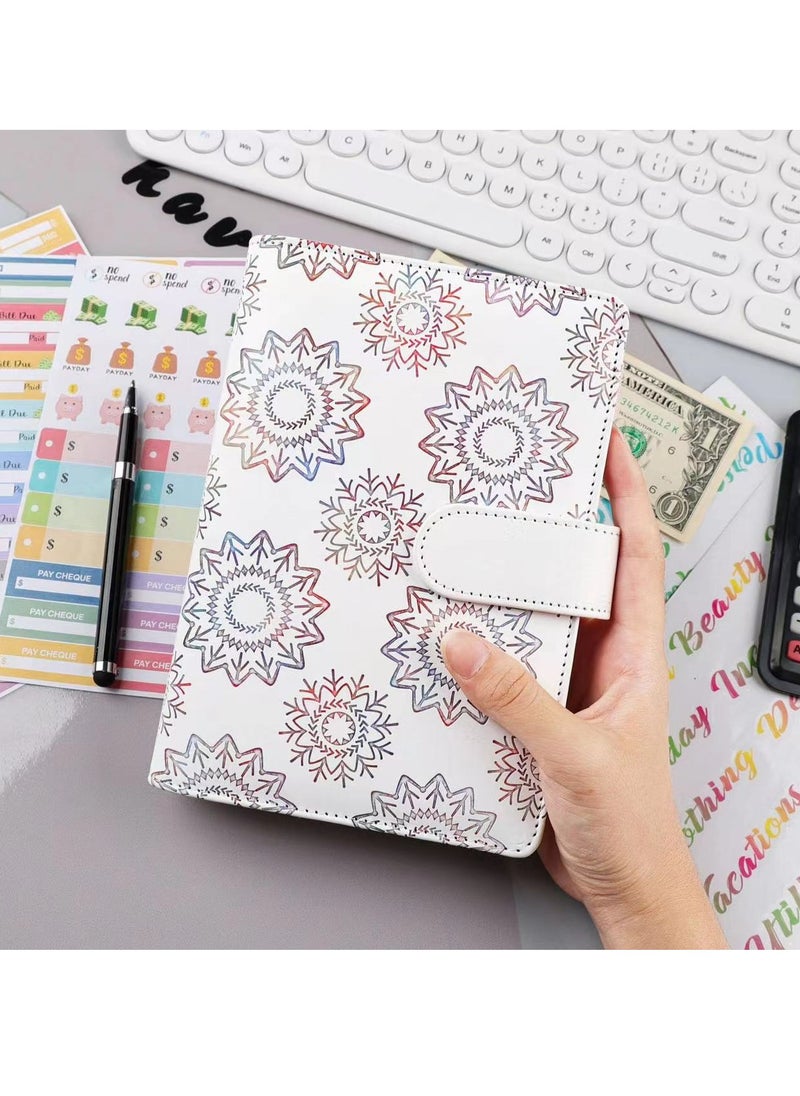 Mmmon - A6 Budget Binder Ring Binder Money Organiser Save-Financial Planner Cash Stuffing Household Book with Money Compartment-Budget Planner Money Book with Foils for Sinking Funds(White) - Image 1