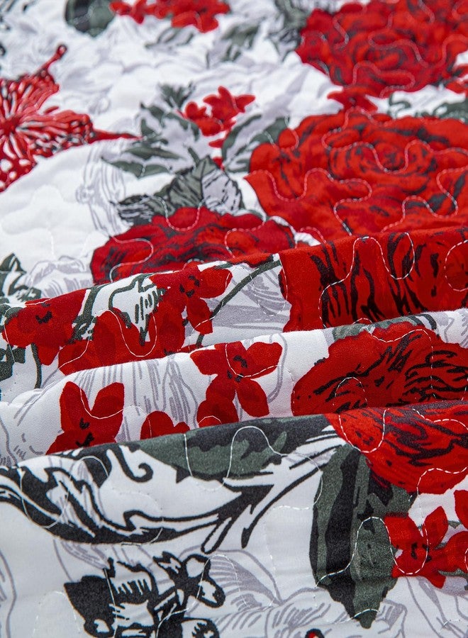 Yiran Red Floral Quilt Set King Size Rose Spring Bedspreads Bedding Set 3 Pieces Lightweight Microfiber Botanical Coverlet with 2 Pillow Shams for All Season 104x90 Inch - Image 5
