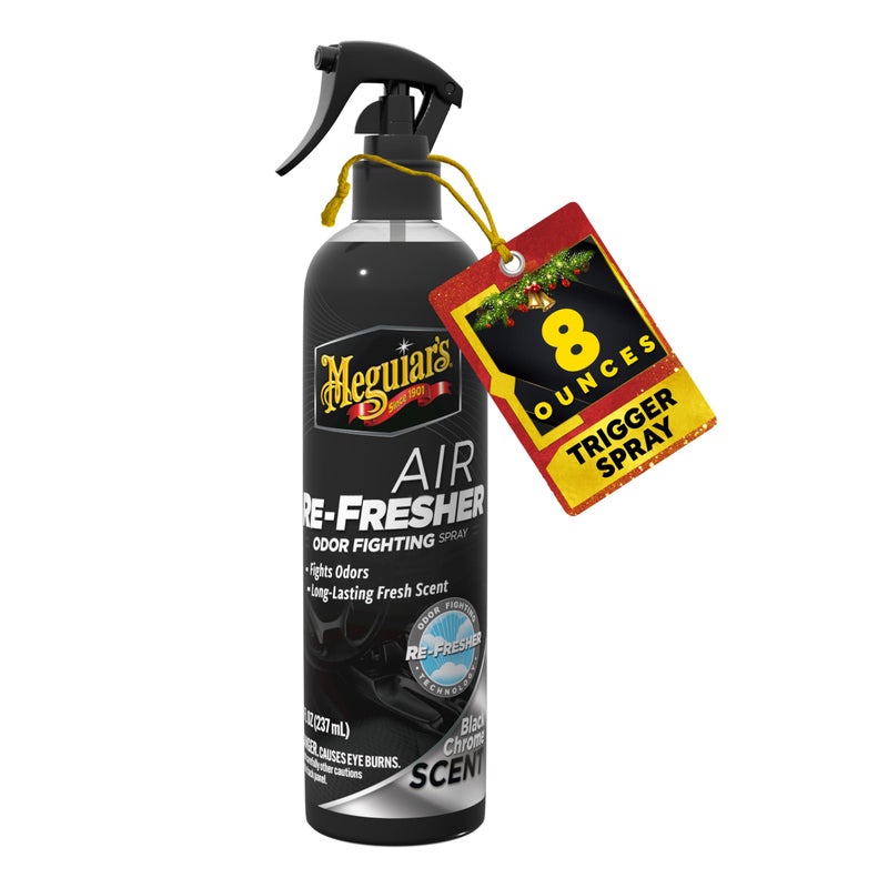 Meguiar's Meguiarâ€™s Air Re-Fresher Odor Fighting Spray - Black Chrome Scent - Convenient Car Air Freshener that Instantly Fights Odors and Leaves Behind a Long-Lasting, Refreshing Black Chrome Scent, 8 Oz Spray - Image 1