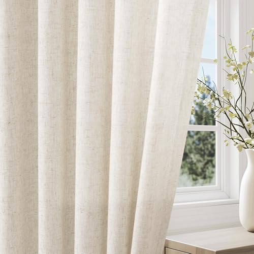 Jowels Natural Cream Linen Curtains 90 Inch Length 2 Panels for Living Room Bedroom, Light Filtering Sheer Curtains 90 Inches, Modern Farmhouse Grommet Semi Sheer Soft Privacy Drapes - Image 5