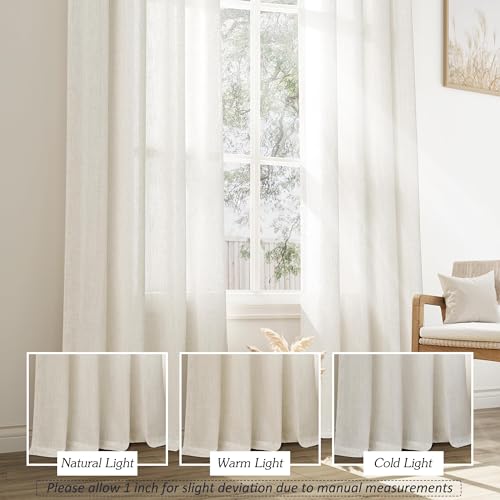 Jowels Natural Cream Linen Curtains 90 Inch Length 2 Panels for Living Room Bedroom, Light Filtering Sheer Curtains 90 Inches, Modern Farmhouse Grommet Semi Sheer Soft Privacy Drapes - Image 4