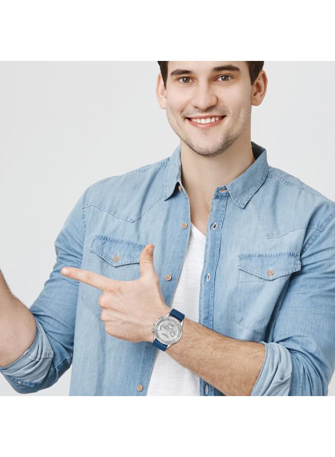 لي كوبر ساعة لي كوبر رجالي متعددة الوظائف بحزام جلد أزرق داكن - Image 3