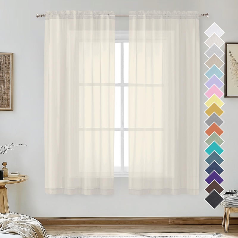 OVZME Cream Sheer Curtains 54 Inches Long 2 Panels - Soft Light Filtering Window Sheer Panels for Living Room/Bedroom  Top Dual Rod Pocket  1 Pair  Each 42Wx54L Inches - Image 1