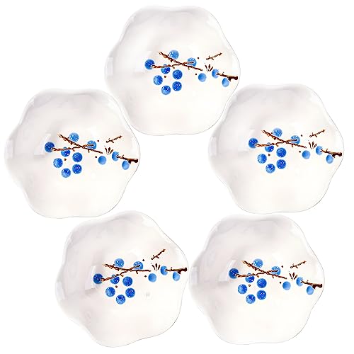 Whitenesser Japanese Soy Sauce Dish Set of 5, Ceramic Dipping Dishes Small Side Cups for Sushi Seasoning Blue Plum - Image 1