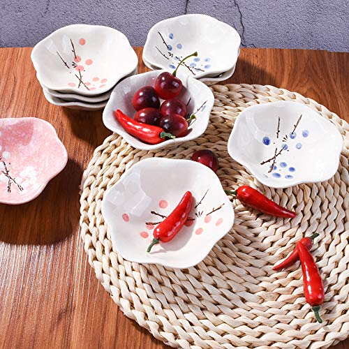 Whitenesser Japanese Soy Sauce Dish Set of 5, Ceramic Dipping Dishes Small Side Cups for Sushi Seasoning Blue Plum - Image 5