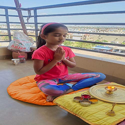 NEXTGO Round Sitting Cushion Cotton Yoga Floor for Meditation Mat Velvet Fabric Size (60 CM X 60 CM) (Orange) Hadmade Round - Image 2