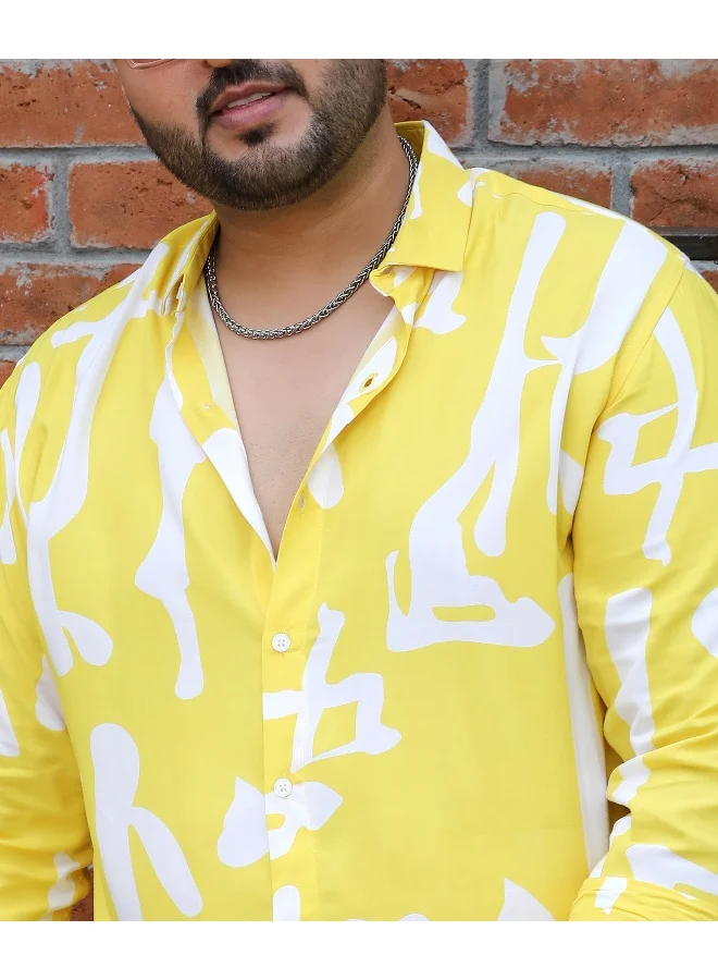 Instafab Plus Men's Lemon Yellow Abstract Print Shirt