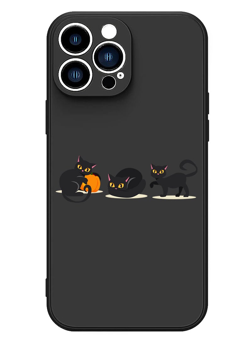 Theodor Protective Slim Fit Case Liquid Silicone Cover with Full Body Protection Anti-Scratch Shockproof Case For iPhone 14 Pro Max Black  - Cat wearing hat halloween - Image 1