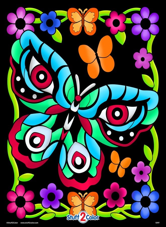 Stuff2Color Butterfly Fun Fuzzy Velvet Coloring Poster - All Ages Coloring for Kids, Toddlers, Teens, and Adults (Great for Arts and Crafts Coloring Time, After School, or as a Family Activity) - Image 1