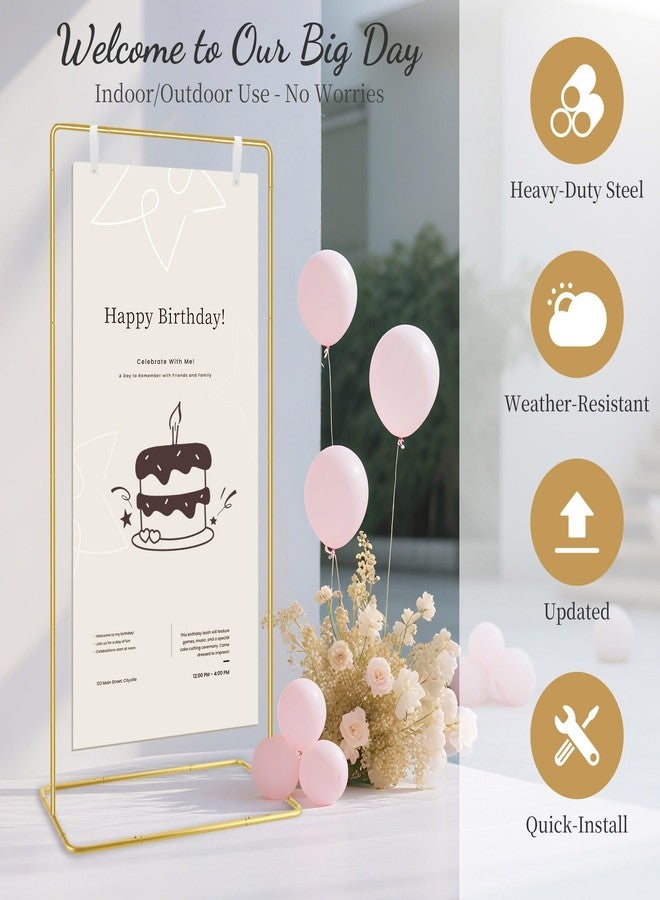 Mercijzyasang Wedding Welcome Sign Stand Holder - Adjustable Easel for Wedding Signs Stand & Seating Charts, Metal Easel Stand for Sign Reception Display, Gold Welcome Hanging Sign Holder for Party, Events - Image 3