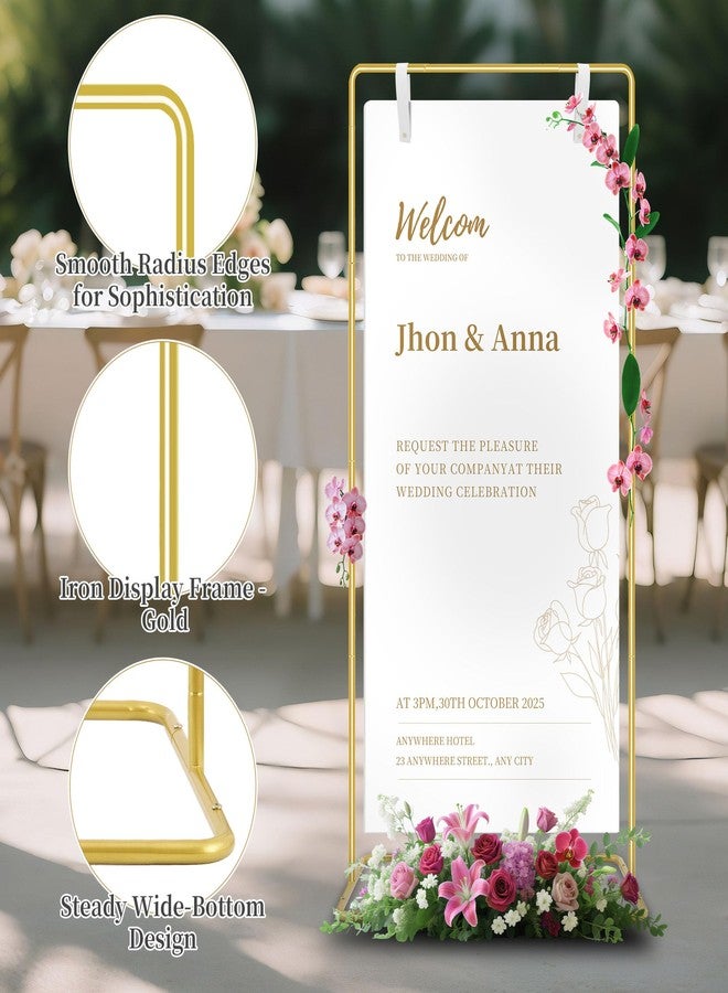 Mercijzyasang Wedding Welcome Sign Stand Holder - Adjustable Easel for Wedding Signs Stand & Seating Charts, Metal Easel Stand for Sign Reception Display, Gold Welcome Hanging Sign Holder for Party, Events - Image 4