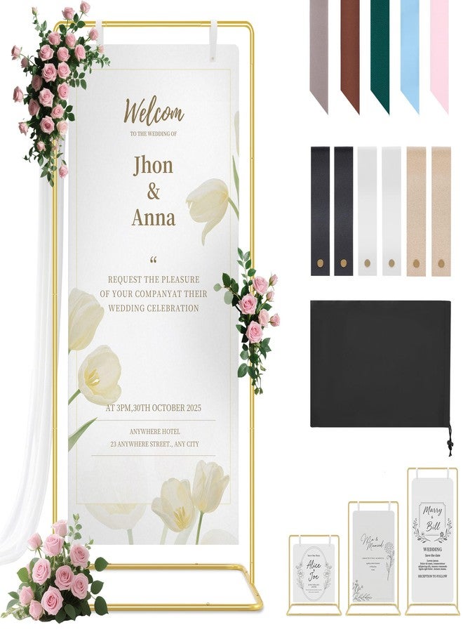 Mercijzyasang Wedding Welcome Sign Stand Holder - Adjustable Easel for Wedding Signs Stand & Seating Charts, Metal Easel Stand for Sign Reception Display, Gold Welcome Hanging Sign Holder for Party, Events - Image 1