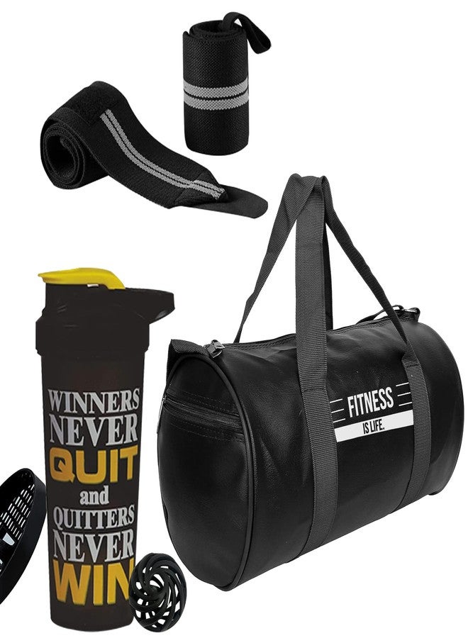 FIT FOCUS Premium Combo Set Latest Gym Bag & Shaker Bottle with Wrist Band | Protein Shaker Bottle 700 ml | Sports & Fitness Bag | Wrist Support Gym Band Men and Women (Yellow) - Image 1