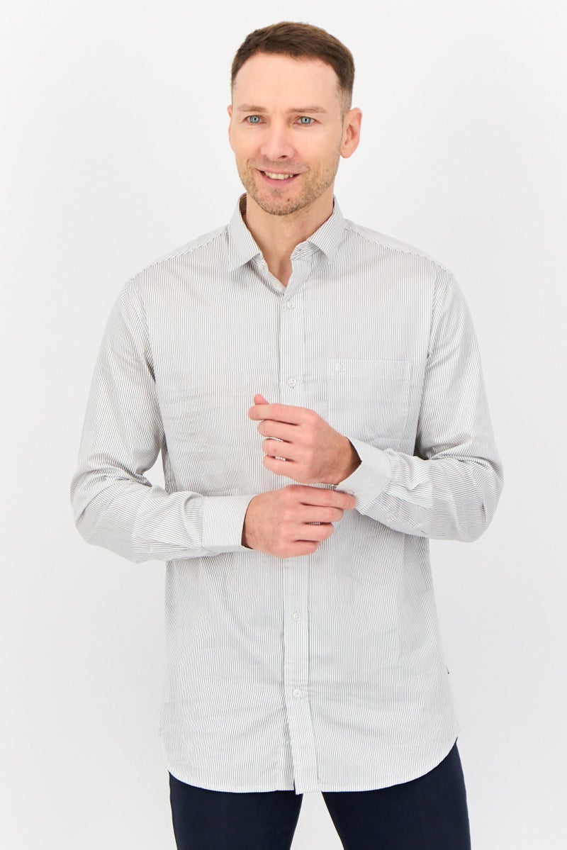 Kenneth Cole Men Regular Fit Stripe Long Sleeve Casual Shirt, Multicolor  - Image 1